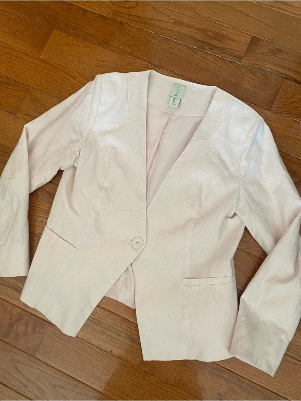Joie Blush Pink Linen Blend Cropped Blazer Jacket L Minimal Single Button Light - Picture 6 of 10
